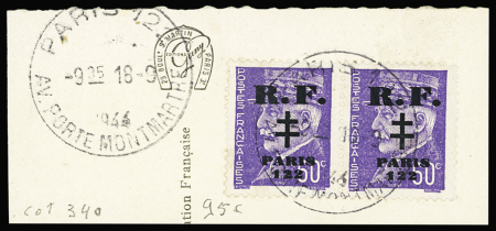 PARIS 122 n°24 50c violet en paire sur fragment avec