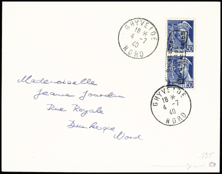 Deux lettres pour Dunkerque (Nord) avec N°4 50c bleu