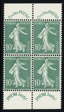 N°188 10c vert, Phéna en bloc de 4 avec bdf, neuf **,