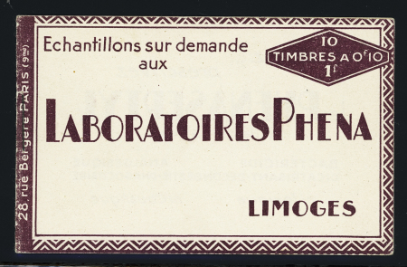 N°188-C2 10c vert, carnet "Laboratoire Phéna", neuf