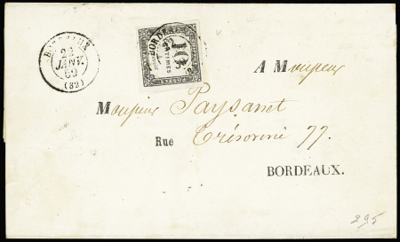 N°1 10c gris grandes marges sur lettre locale obl.