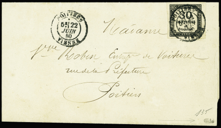 N°6 30c noir belles marges sur lettre locale ave