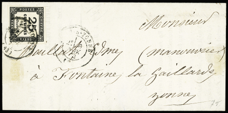 N°6 30c noir belles marges sur lettre pour Choisey