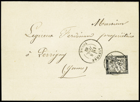 N°18 30c noir obl. CàD Auxerre sur lettre 1882, TTB
