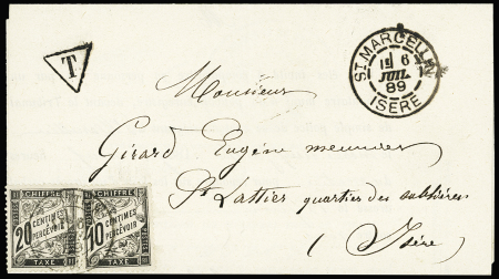 N°17 20c noir plus n°15 10c noir sur lettre (convocation