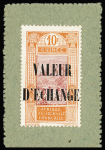Timbres monnaie, 10c orange sur carton vert et 5c vert