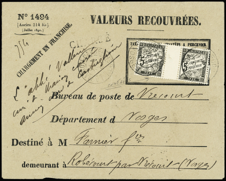 N°14 5c noir en paire interpanneau, bien centrés, obl.