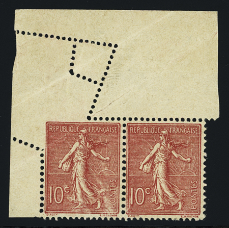 N°129 10c. rose, variété piquage oblique, neuf **,