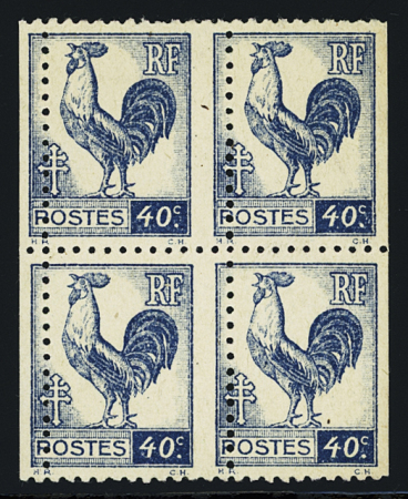 N°632 40c. bleu, variété piquage à cheval, neuf