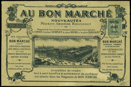 N° 25 15c vert-olive sur carton d'envoi du Bon Marché