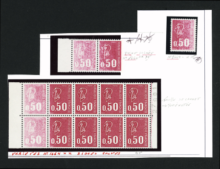 N°1664m 50c. carmin rouge, variétés feuille de carnet