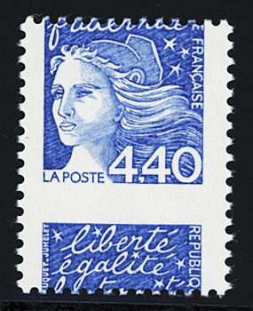 N°3095a 4.40fr. bleu, variété piquage à cheval,