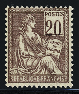 N°113a 20c. brun lilas, variété chiffres très déplacé,