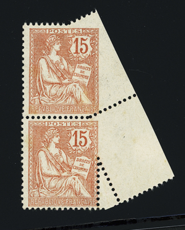 N°125 15c. vermillon, variété, piquage à cheval