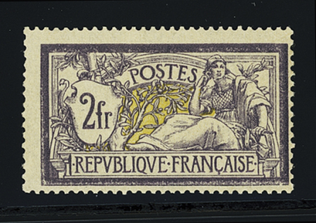 N°122 2f violet et jaune, neuf avec trace de charnière,