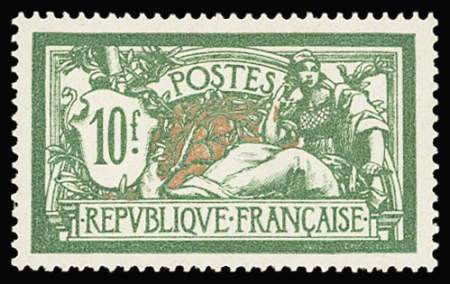N°207 10f vert et rouge, Merson, excellent centrage,