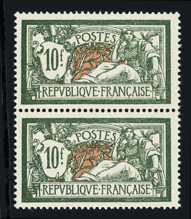 N°207 10f vert et rouge, Merson, en paire, neuve **,