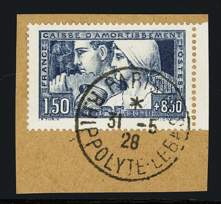 N°252 1fr.50 + 8fr50. "Le travail", obl. sur fragment