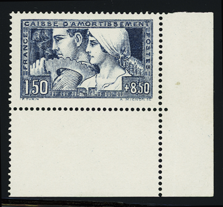 N°252 1fr.50 + 8fr50. "Le travail", cdf, neuf **, TB