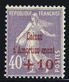 N°249a +10c. s. 40c. lilas, Caisse d'amortissement
