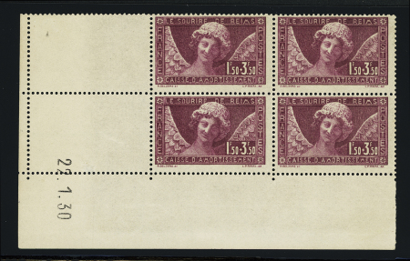 N°256 1fr.50 + 3fr.50 Sourire de Reims, bloc de 4 coin-daté
