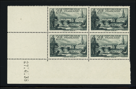 N°394 20f Saint Malo, bloc de 4 coin-daté 27.4.38,