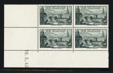 N°394 20f Saint Malo, bloc de 4 coin-daté 16.5.40,