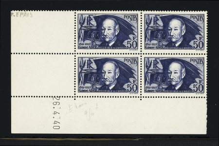 N°398a 50fr. Clément Ader, papier épais, bloc de 4