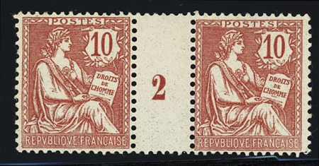 N°124 10c rose, en paire millésime 2, neuf **, TB.