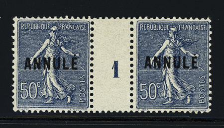 N°161-CI 2 50c. bleu, en paire millésime 1, neuf **,