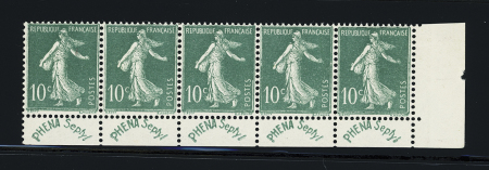 N°188 10c vert, Phéna en bande de 5 issue du carnet,
