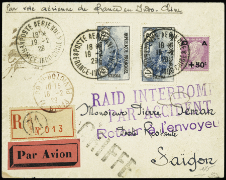N°232 x2 + N°251 cad "poste aérienne France Indochine"