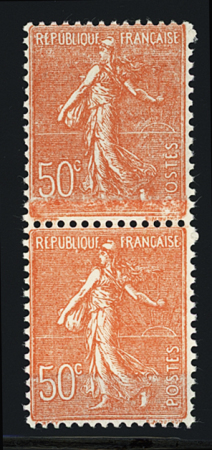 N°199o 50c rouge, variété impression sur raccord, neuf