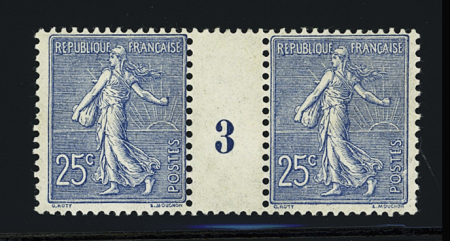 N°132 25c bleu, en paire millésime 3  neuf **, TB.