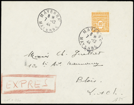 N°629 10f orange seul sur lettre express pour Blois