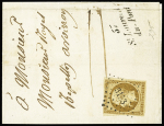 N°9a 10c bistre-brun sur lettre obl. PC 3153 (Saint-Laurent-du-Pont,