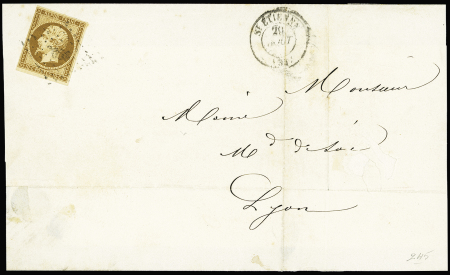 N°9 10c bistre-jaune sur lettre pour Lyon (Rhône)