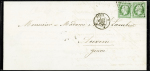 N°12 5c vert en deux exemplaires sur lettre pour Auxerre