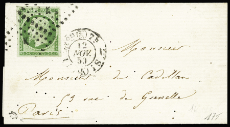 N°12 5c vert obl. losange "K" sur faire-part local,