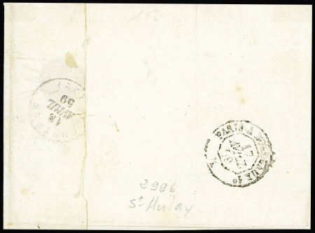 N°12 5c vert en bande de 4 obl. PC 2996 sur lettre