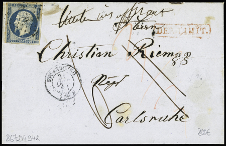 N°10 25c bleu OBL PC 2950 + T17 Strasbourg (67) sur
