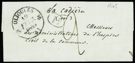 Lettre avec CAD T12 "Olioules" (1845 - un seul L)