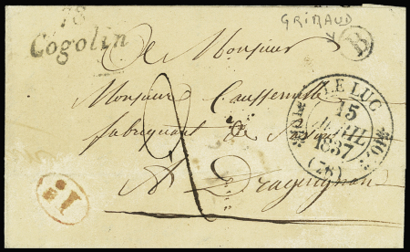 Lettre avec T11 Le Luc (1837) + cursive "78 Cogoli