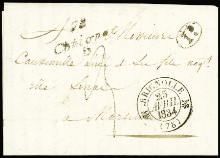 Cursive "78 Cotignac" + T12 "Brignolle" (1834), in