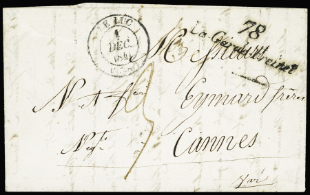 Cursive "78 La Garde Freinet" + T14 Le Luc (1824),