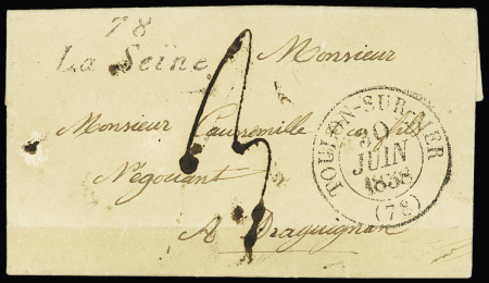 Cursive "78 La Seine" + T13 Toulon-s-Mer (1838), i