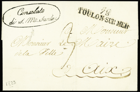 MP "78 Toulon sur Mer" + cachet ovale noir "Consol