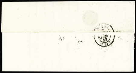 N°4 OBL PC 166 + T15 Aubin (1852) + cursive "11 As