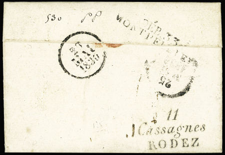 Lettre avec au verso double cursive "11 Cassagnes
