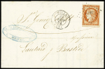 N°5 40c orange, avec voisin, OBL PC 1999 + T15 Millau
